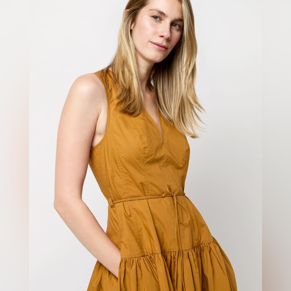 Ulla Johnson Kiran Dress Topaz 6 Sleeveless V-Neck Midi Length Golden Yellow - Picture 3 of 14